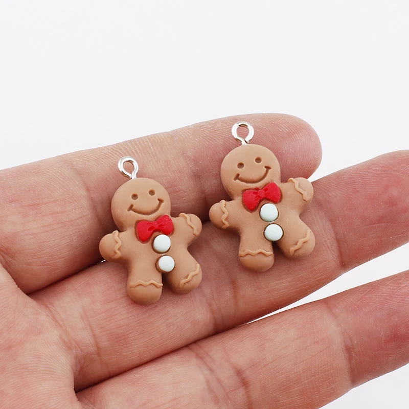 10pcs Christmas Gingerbread Man Charms Kawaii Resin Pendant Charms for Earring Bracelet Keychain Diy kid Jewelry Making Supplies