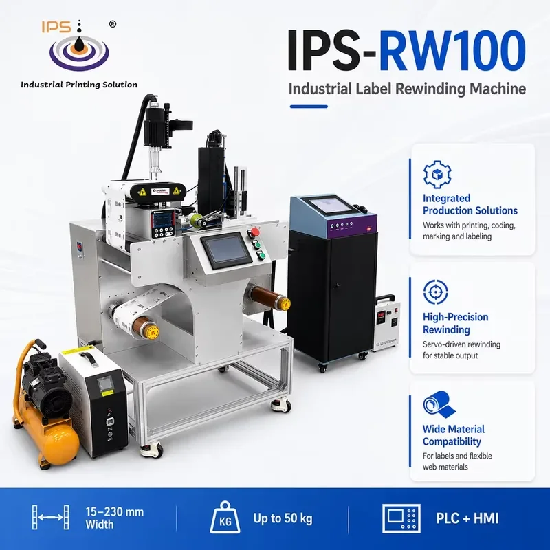 HCY IPS-RW100 Barcode Label Roll Rewinder Fully Automatic Self-adhesive Paper Roll PE Plastic Film Rewinding Machine