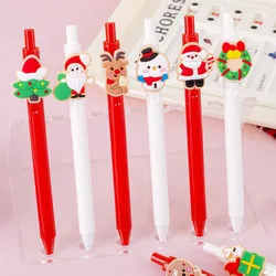 6pcs Cartoon Cute Christmas Reindeer Snowman 0.5mm Gel Pen Children Christmas Reward Gifts Student Stationery