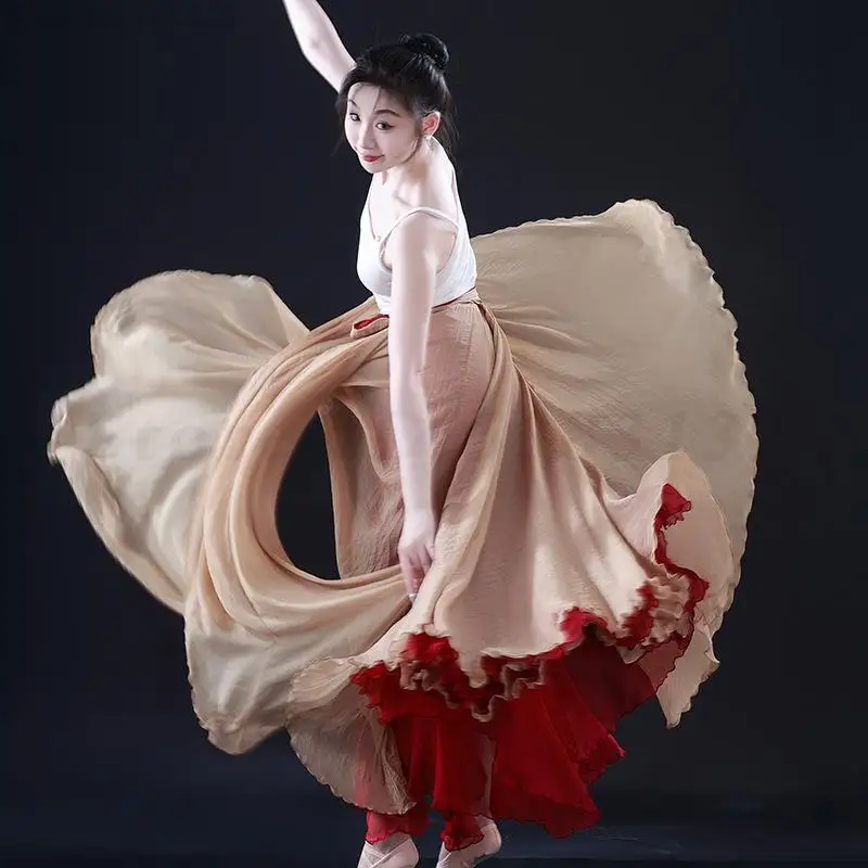 720 Degree Big Swing Dance Skirt Chiffon Tencel Long Skirt Ballet Belly Dancer Practice Wear Women Gypsy Flamenco Skirts