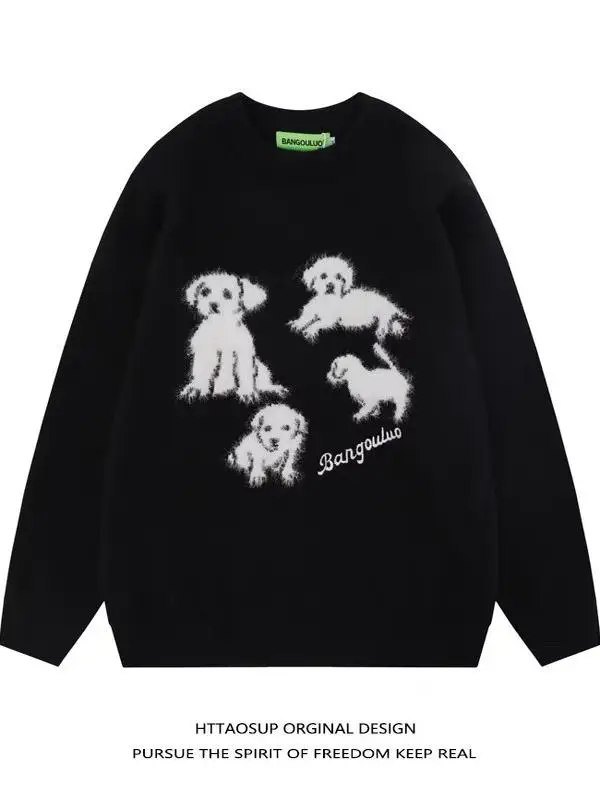 

Men's Oversize Knitted Sweater round Ne Dog Pattern Casual Wear Outerwear Autumn Winter Faion Trend Streetwear Sle