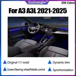 Ouchuangbo Atmosphere Lamp For A3 A3L 8Y 2021-2025 Dynamic Magic 256 Colors Mobile Control Saddle Trim Car Ambient LED Light