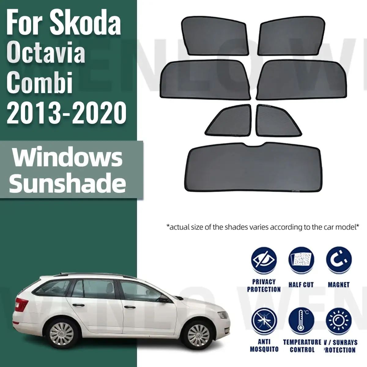 Dla Skoda Octavia Combi 5E 2013-2020 Magnetyczna samochodowa osłona przeciwsłoneczna Zasłona przedniej szyby Tylna boczna osłona przeciwsłoneczna na okno dziecka