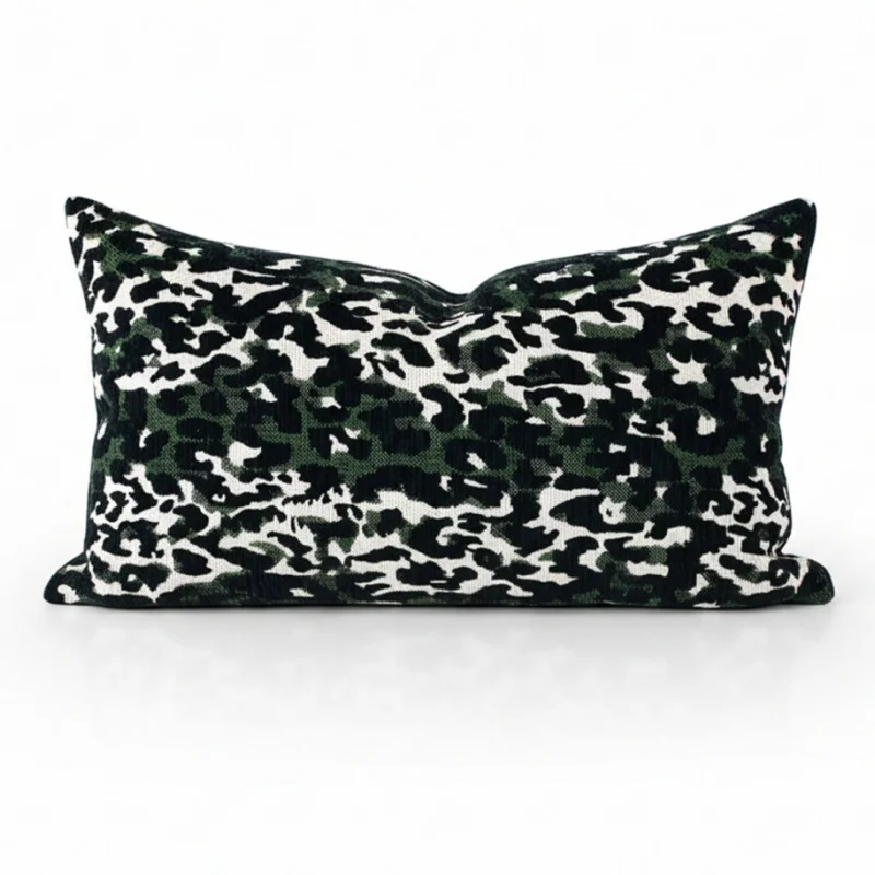 Modern Leopard Print Pillow Cover | Chenille Blend Cushion Case | Dark Green & White Abstract Animal Print Sofa Bedroom Decor