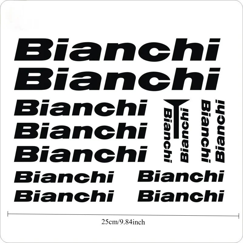 1SET 25cm Bianchi Letter Waterproof Vinyl Stickers Black White Red Silver Holographic Decals for Bike Bicycle Styling