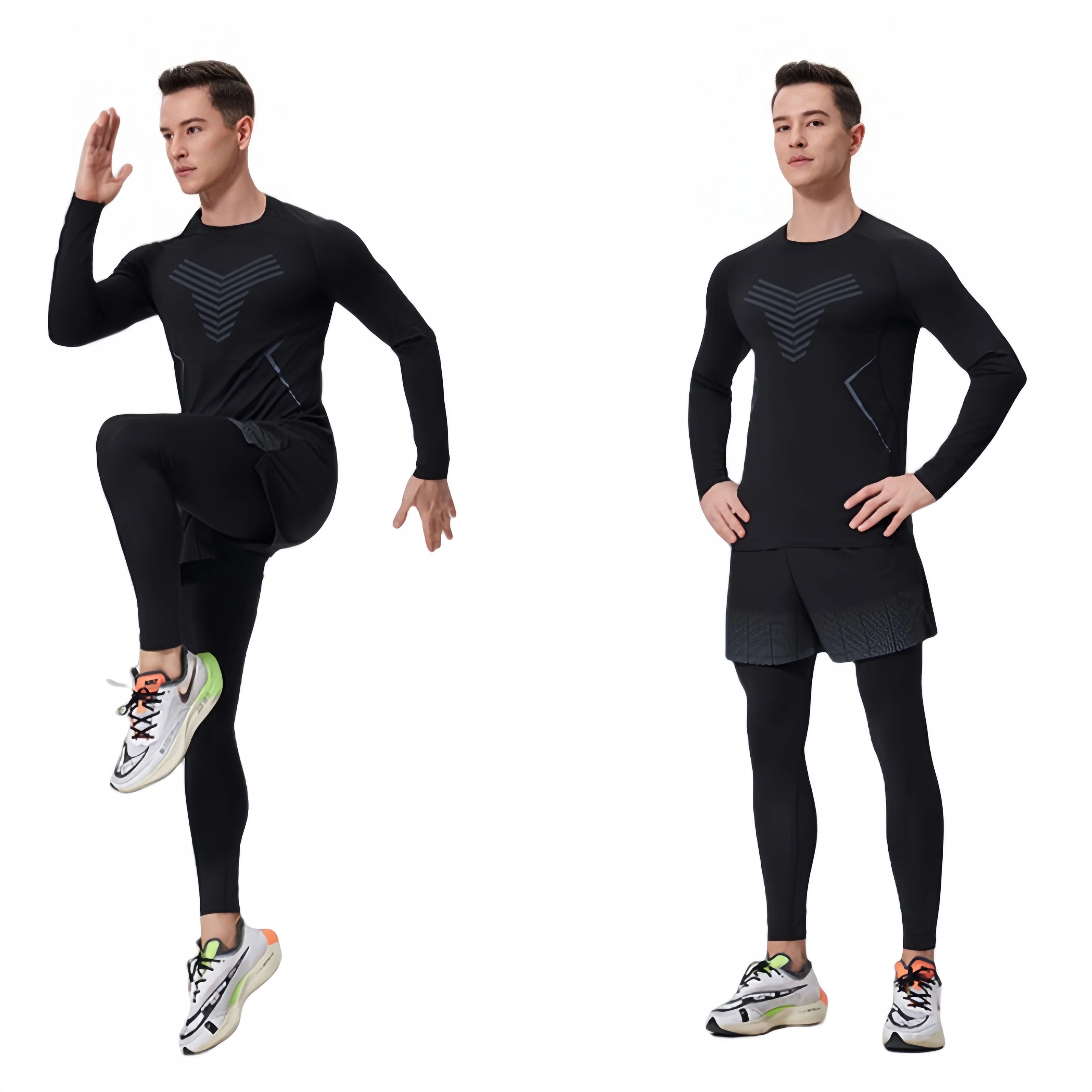 بدلة تمارين اللياقة البدنية للرجال، ملابس رياضية ضيقة سريعة الجفاف، الجري في الهواء الطلق، تدريب كرة السلة، 6 مجموعات #6