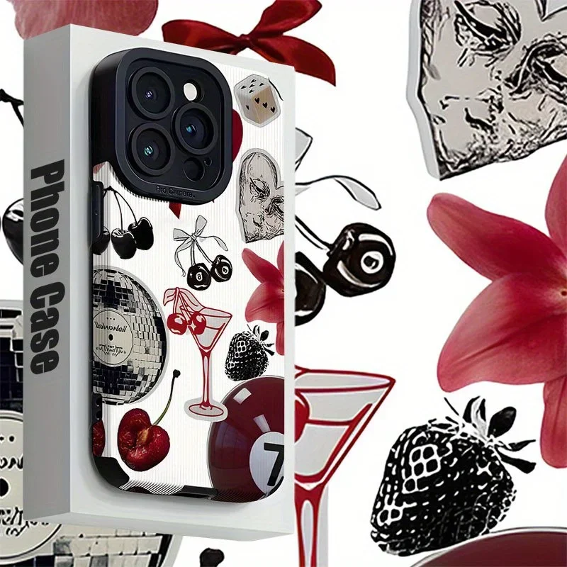 For Samsung S25 Cocktail Cherry Collage Shockproof Compatible For Galaxy S25/S24/S23/S22/S21/S20 and A Series Models