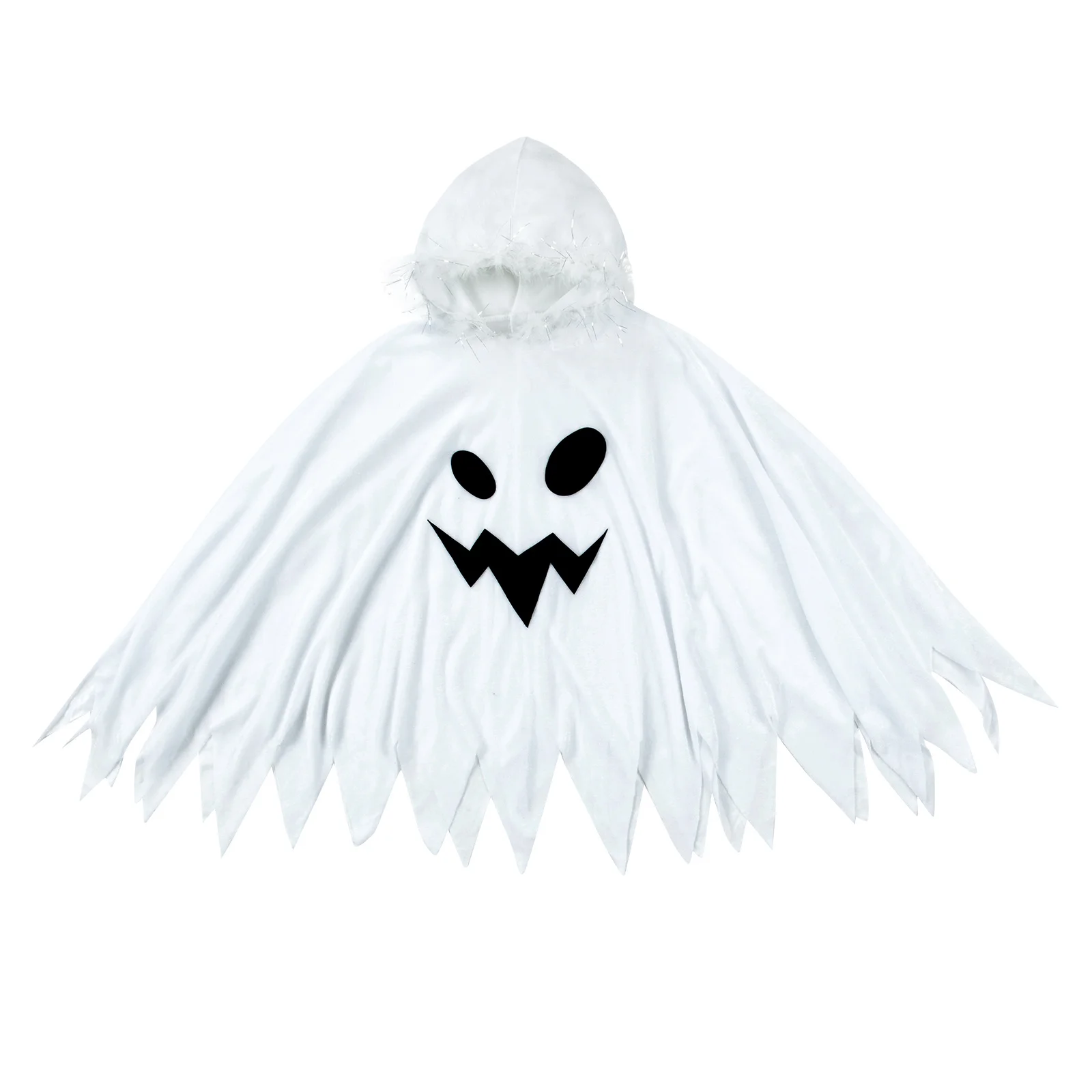 Cape d'Halloween à Capuche Blanche pour Enfant, Costume de Cosplay à Franges, Imprimé Fantôme Drôle, pour Performance sur Scène