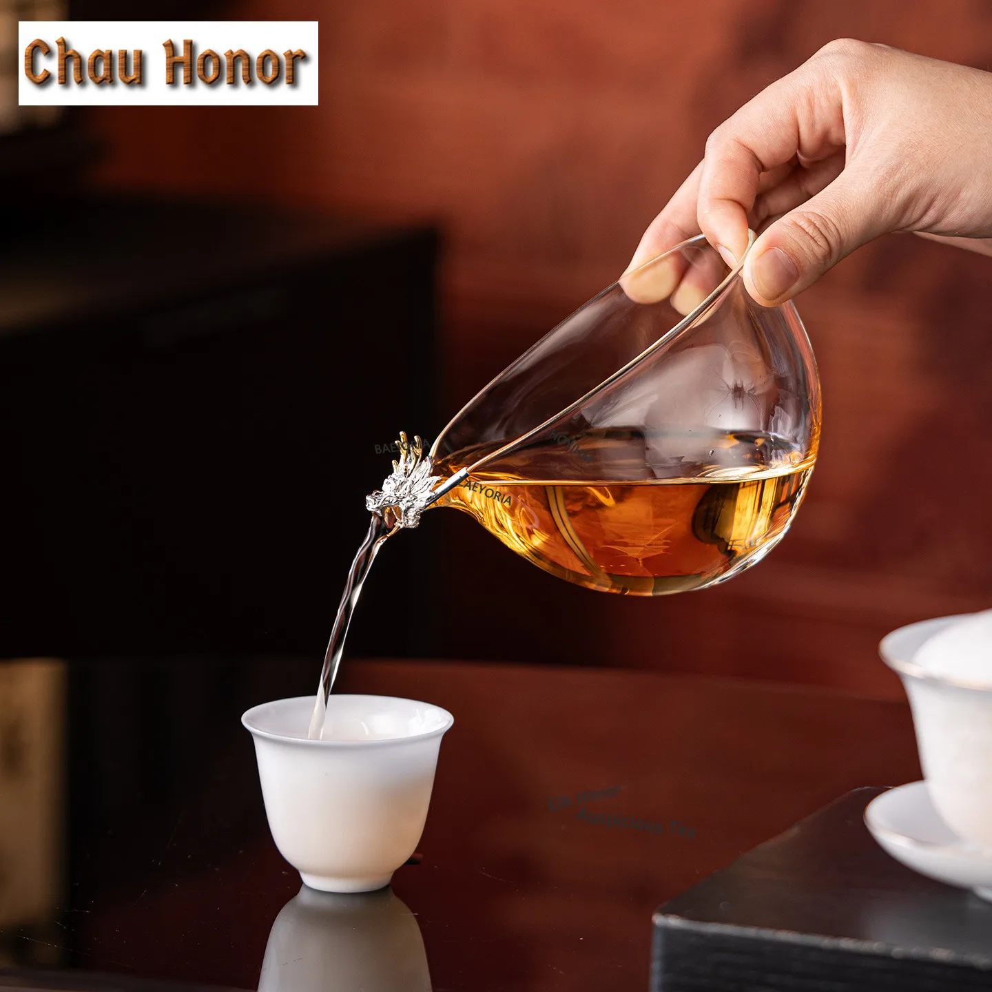 ZAEYORIA 280ml Pure Silver Inlaid Dragon Glass Tea Pitcher Pour Tea Cha Hai Dispenser Justice Cup Fair Mug Tea Ceremony Supplies