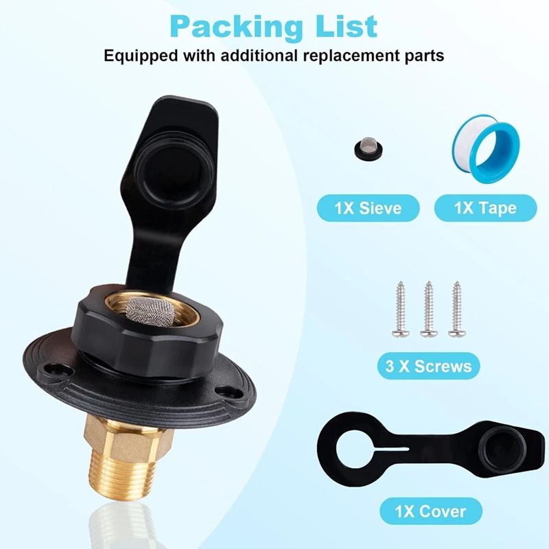 مداخل مياه ABGR-RV، مدخل مدينة RV مع صمام فحص، موصل خرطوم مياه RV مع غطاء، 3/4NH أنثى إلى 1/2NPT ذكر