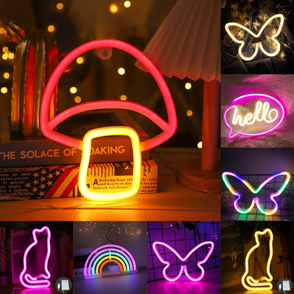 Butterfly Neon Sign USB/Battery Powered Cat LED Neon Light Skull Neon Lamp Wall Art Decor for Home Bedroom Birthday Gift Wedding