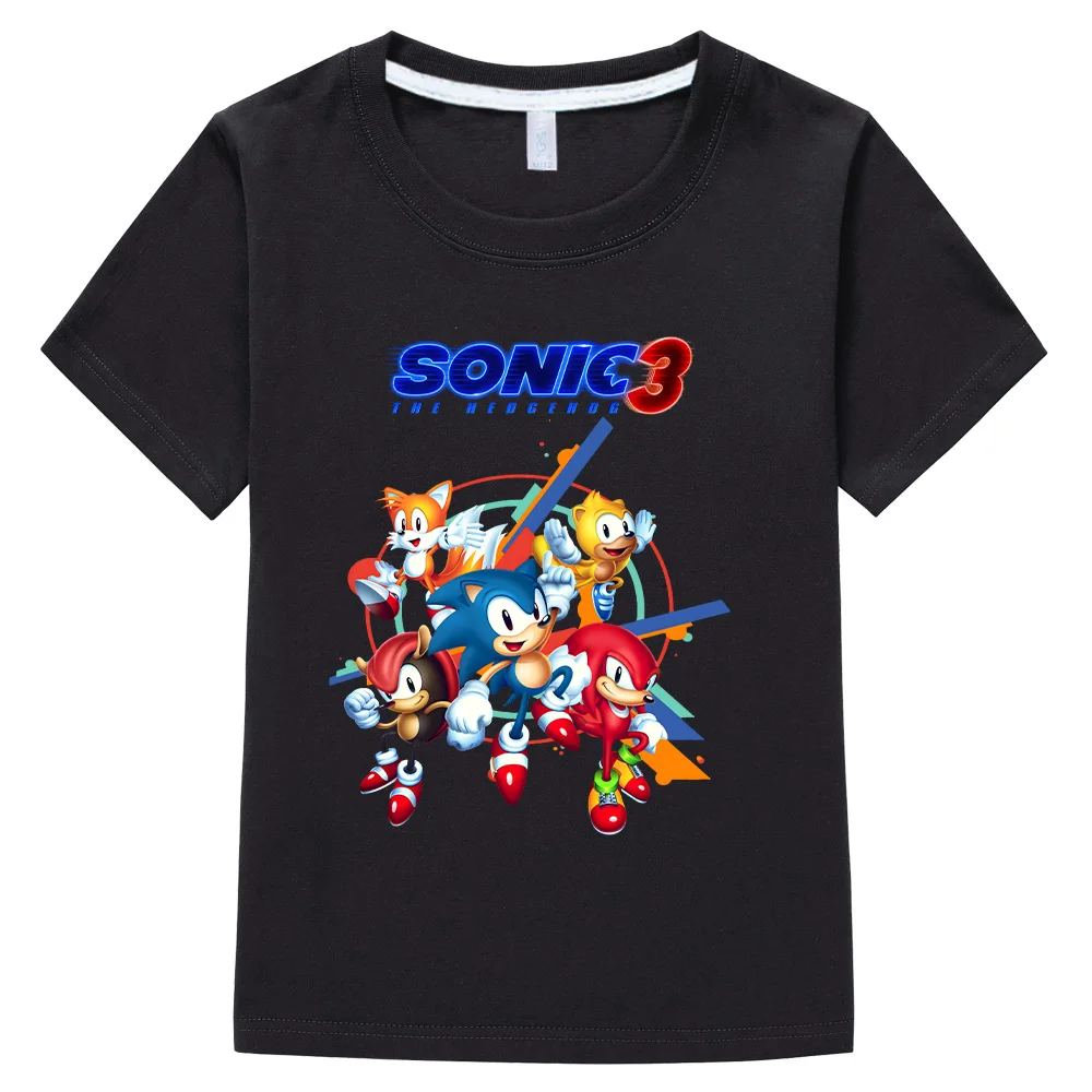 Funny Sonic The Hedgehog 3 T-Shirt Kids Cotton Breathable Clothes New Versatile Children Tee Fashion Boys Girls Short Sleeve Top