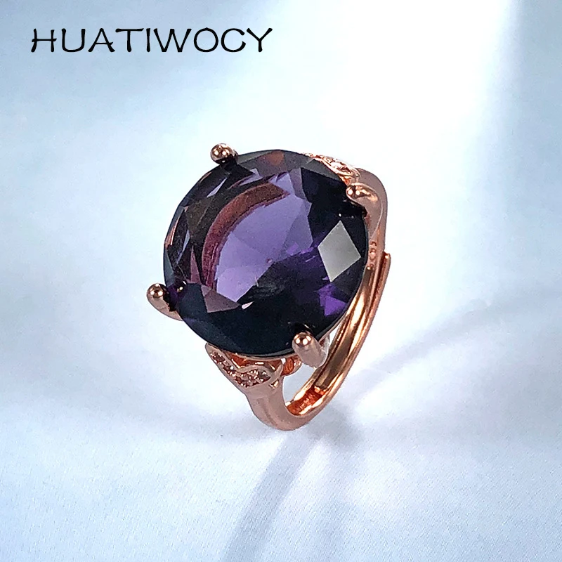 Retro Ring 925 Silver Jewelry with Oval Amethyst Zircon Gemstone Rose Gold Color Open Finger Rings for Women Wedding Party Gift