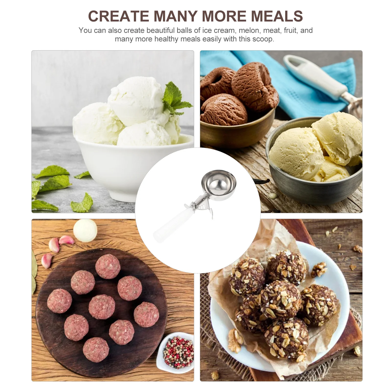 

Stainless Steel Ice Cream Scoop Smooth Sleek Surface Easy Handle for Home Restaurant Baking Cake Cookies Melon Meat Scooping