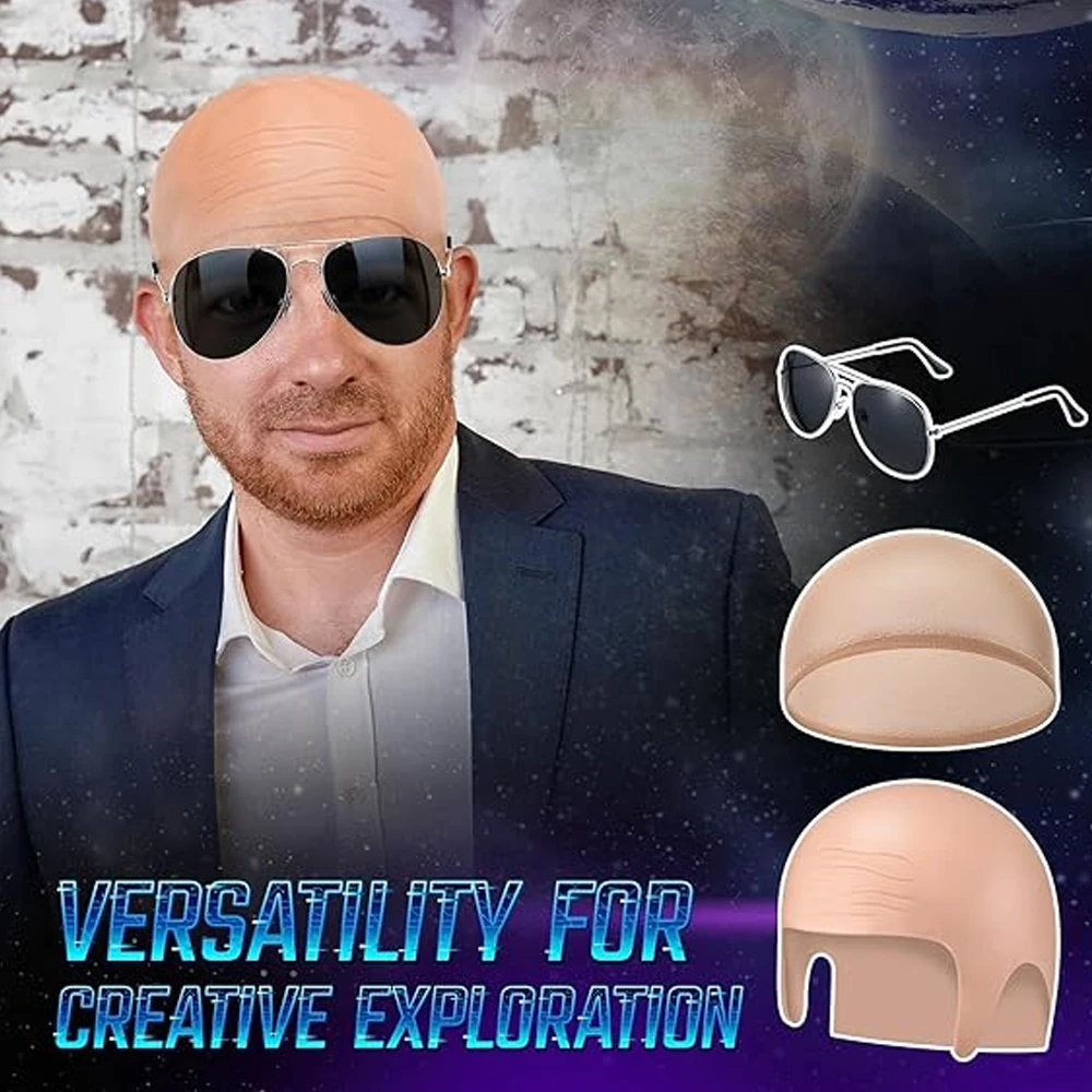مجموعة قبعات أصلع مكونة من 4 قطع، قبعات شعر مستعار برأس أصلع للمكياج، إكسسوارات أزياء تنكرية للرجال والنساء، مستلزمات الحفلات #3