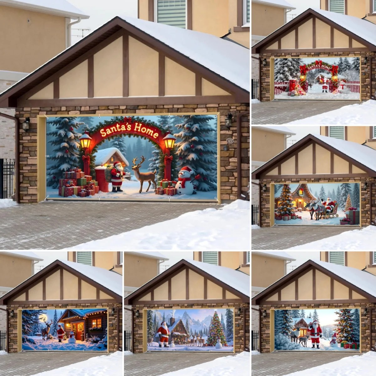 

Рождественский фон для гаражных ворот в доме Санты, приветственная арка, олень, снеговик, праздничный подарок, рождественская вечеринка, большой подвесной декор, фон