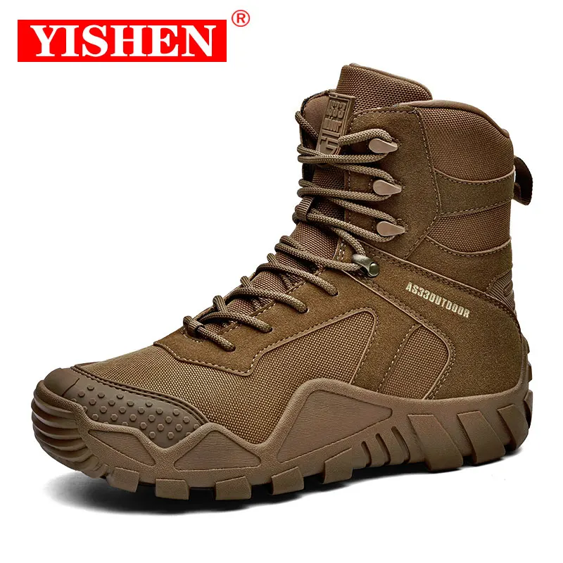 

YISHEN Tactical Boots Men Shoes Winter Combat Ankle Boots Work Safety Special Force Army Boots Fashion High Top Motorcycle Shoe