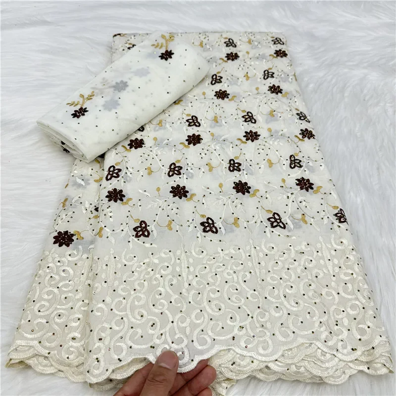 5 yard With Scarf Swiss lace fabric Dry lace embroidery African 100% cotton fabrics Swiss voile lace Dubai style 18L150901