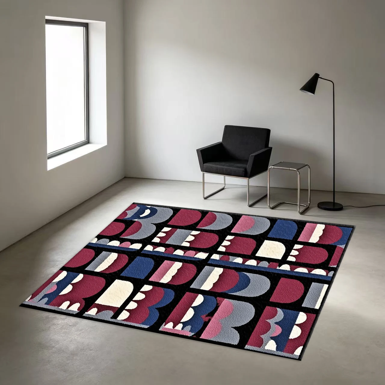 Pink Blue Gray Abstract Blocky Geometric Carpet Floor Non-Slip Mat