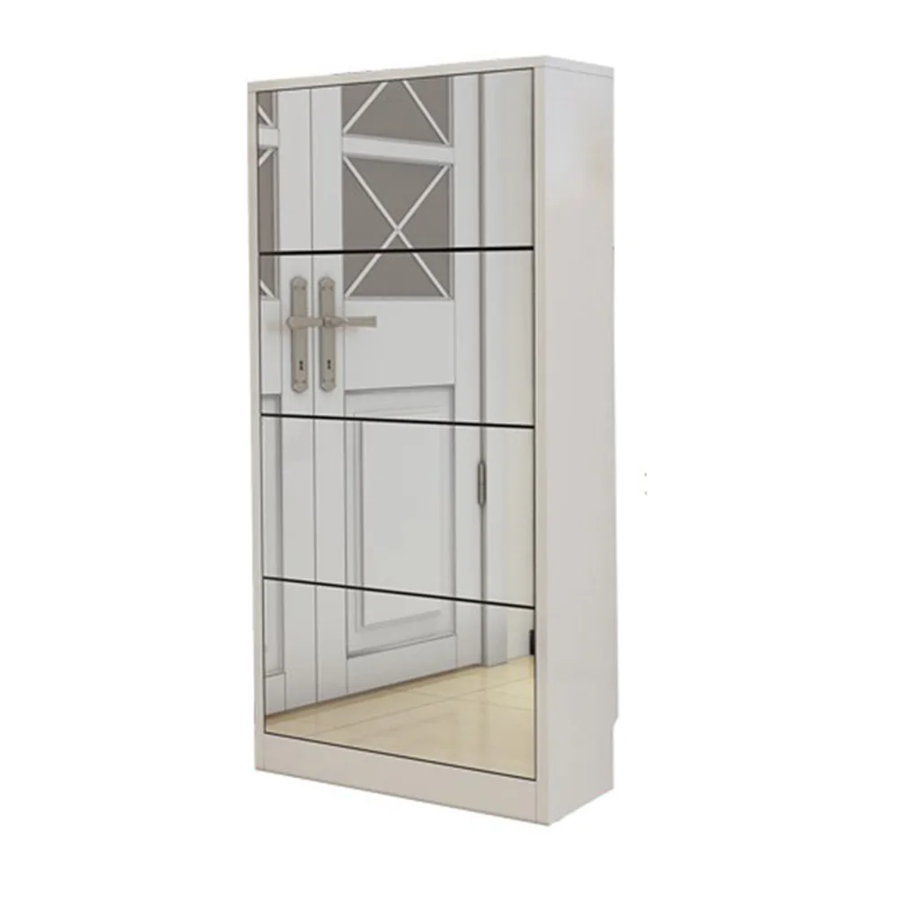 Modern Wooden Frame Full Mirror Shoe Cabinet Shoe Rack With Glass Doors Home Saver Space Slim Shoe Cabinet