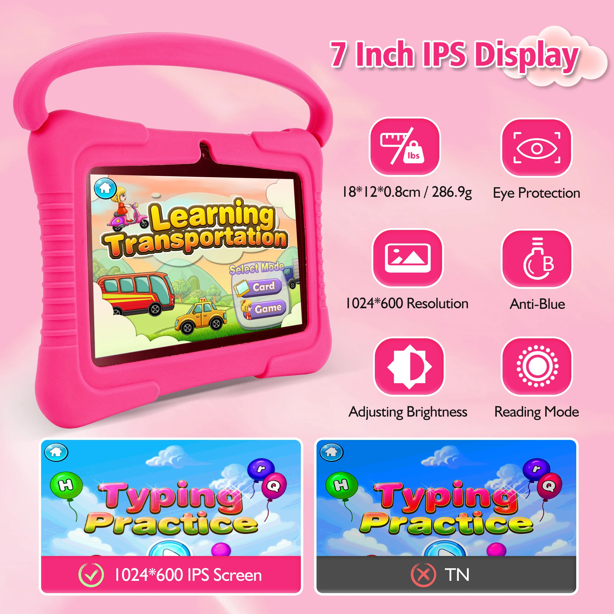 Veidoo Kids Tablet, 7 inch Android Tablet PC, 2GB RAM 32GB ROM, Safety Eye Protection Screen, WiFi, Dual Camera, Games