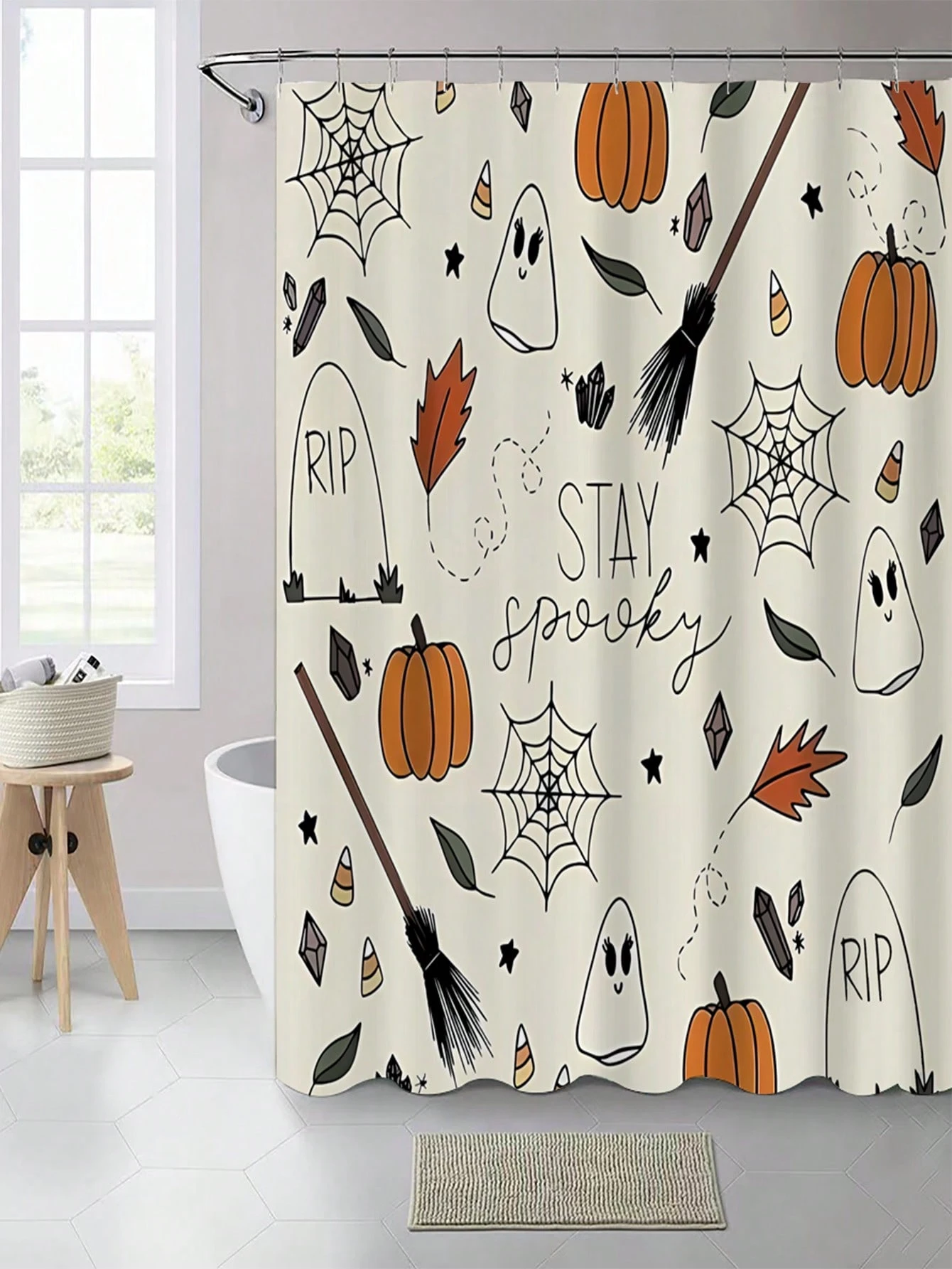 1 Pack Cartoon Halloween Pattern Polyester Material Shower Curtain Tarpaulin Bathroom Thickeneded Mildew-proof Partition Curtain Bathroom