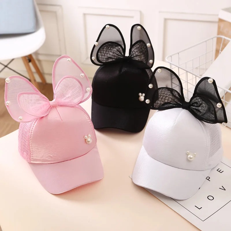 Perle Bogen Prinzessin Mädchen Baseball Hut Kinder Sommer Mesh Schirmmütze Kühlen Atmungsaktive Baby Sonnenschirm Ente Zunge Kappen Kinder Visiere