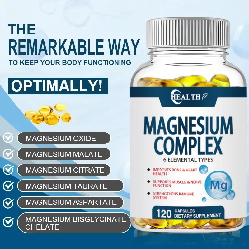 Magnesium Complex Citrate Malate Taurate Bone Supplement for Sleep Leg Cramps Muscle Relaxation Improve Heart Healthy