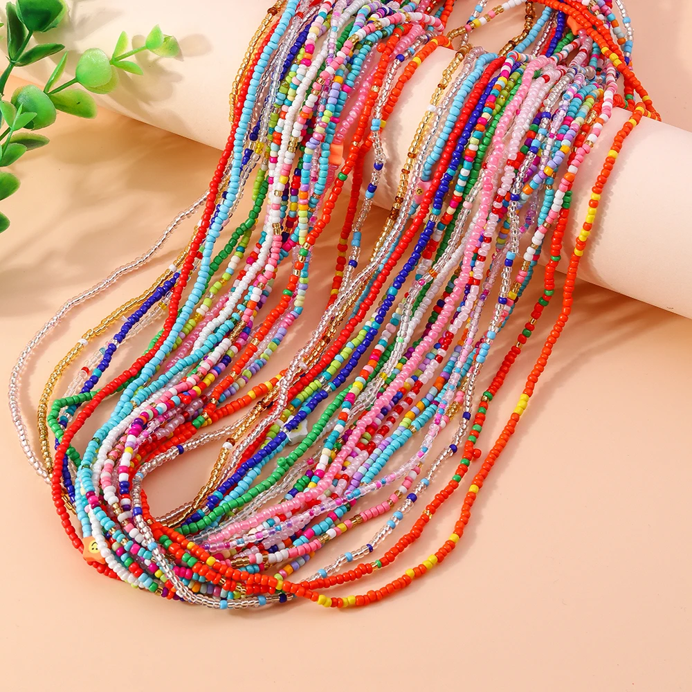Aihua Bohemia 75 cm lange, farbenfrohe, elastische Perlenkette für Damen, Sommer, Strand, Party, Schmuck, Geschenke, Pulloverkette – Detail 4
