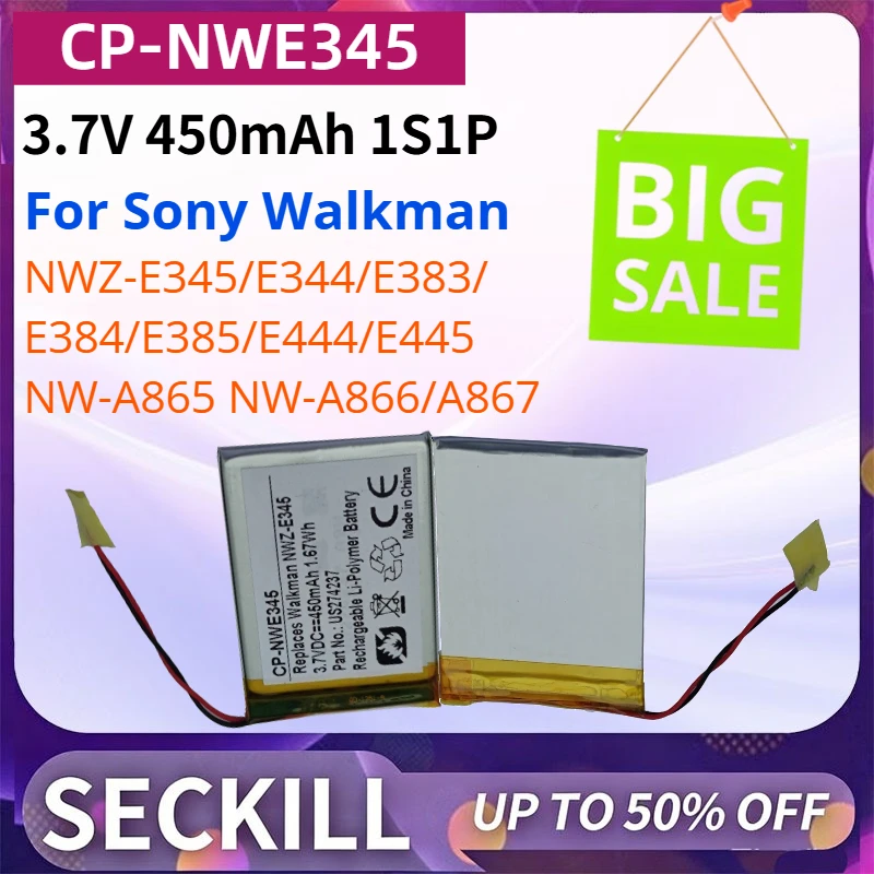 New 3.7V 450mAh 1S1P CP-NWE345 Li-ion Battery for Sony Walkman NWZ-E345/E344/E383/E384/E385/E444/E445 NW-A865 NW-A866/A867