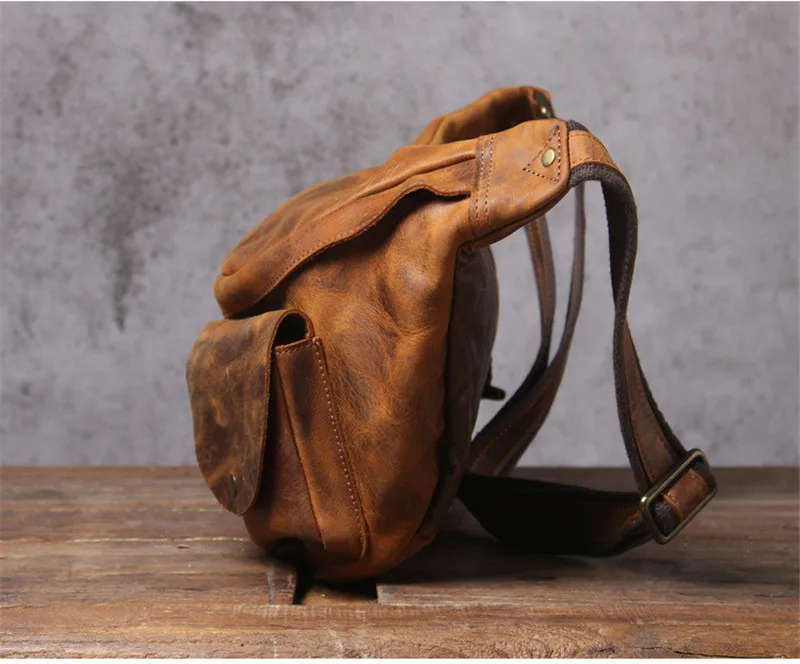 Natural genuine leather large capacity men's chest bag retro crazy horse cowhide waist pack daily casual shoulder messenger bags