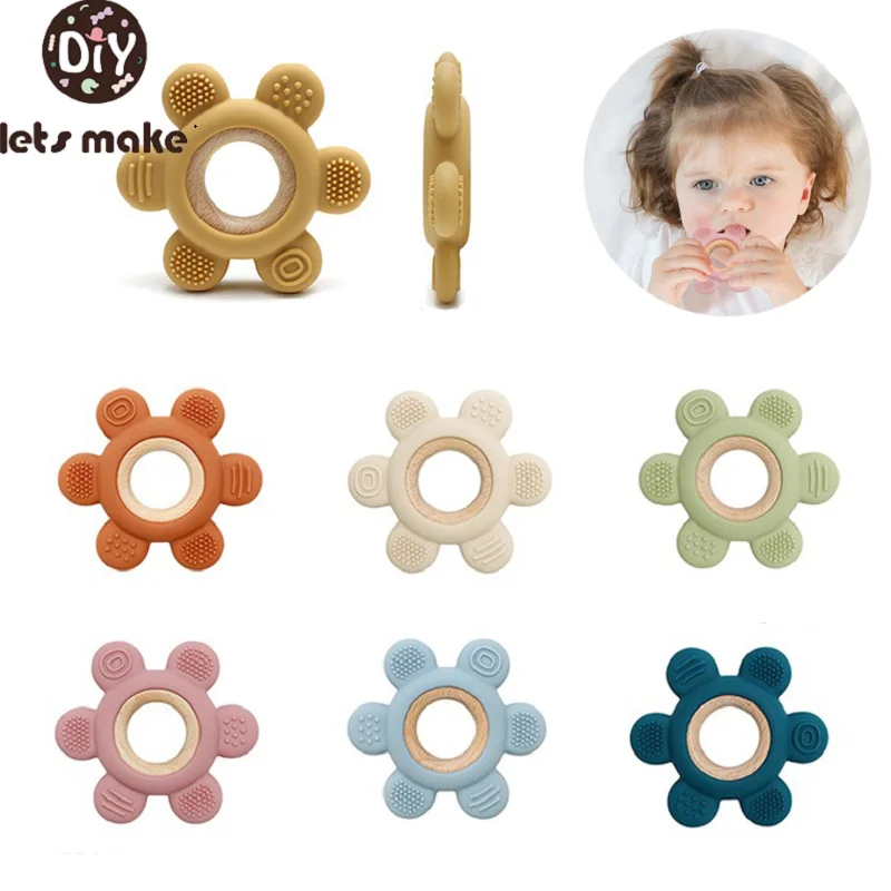 

1PC Silicone Teether Baby Rudder Shape Wooden Teether Ring Kid Gift BPA Free Silicone Teething Chewing Toy Baby Accessories