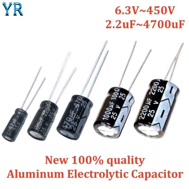 6.3V 10V 16V 25V 35V 50V 400V 450V Aluminum Electrolytic Capacitor 1UF 2.2UF 4.7UF 10UF 1000UF 22UF 33UF 47UF 470UF 100UF 220UF