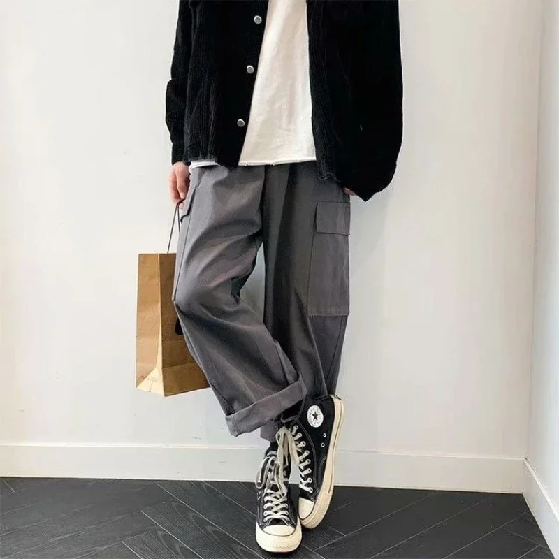 Men's Cargo Pants Slimming High Street Loose Straight Wide Leg Trousers Summer Thin Casual Streetwear Fashion Bottoms