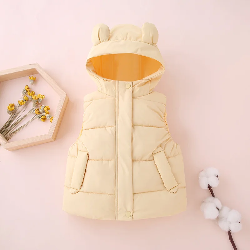 2-6 Years Autumn Winter Boys Vest Keep Warm Solid Color Sleeveless Waistcoat Hooded Zipper Girls Vest Birthday Gift Kids Clothes