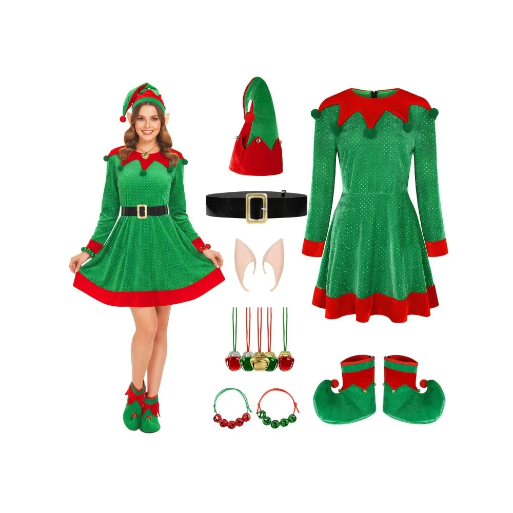 Enjelwang Weihnachtselfen-Cosplay-Kostüm für Weihnachtsfeier, Bühnenshow und Familienveranstaltung