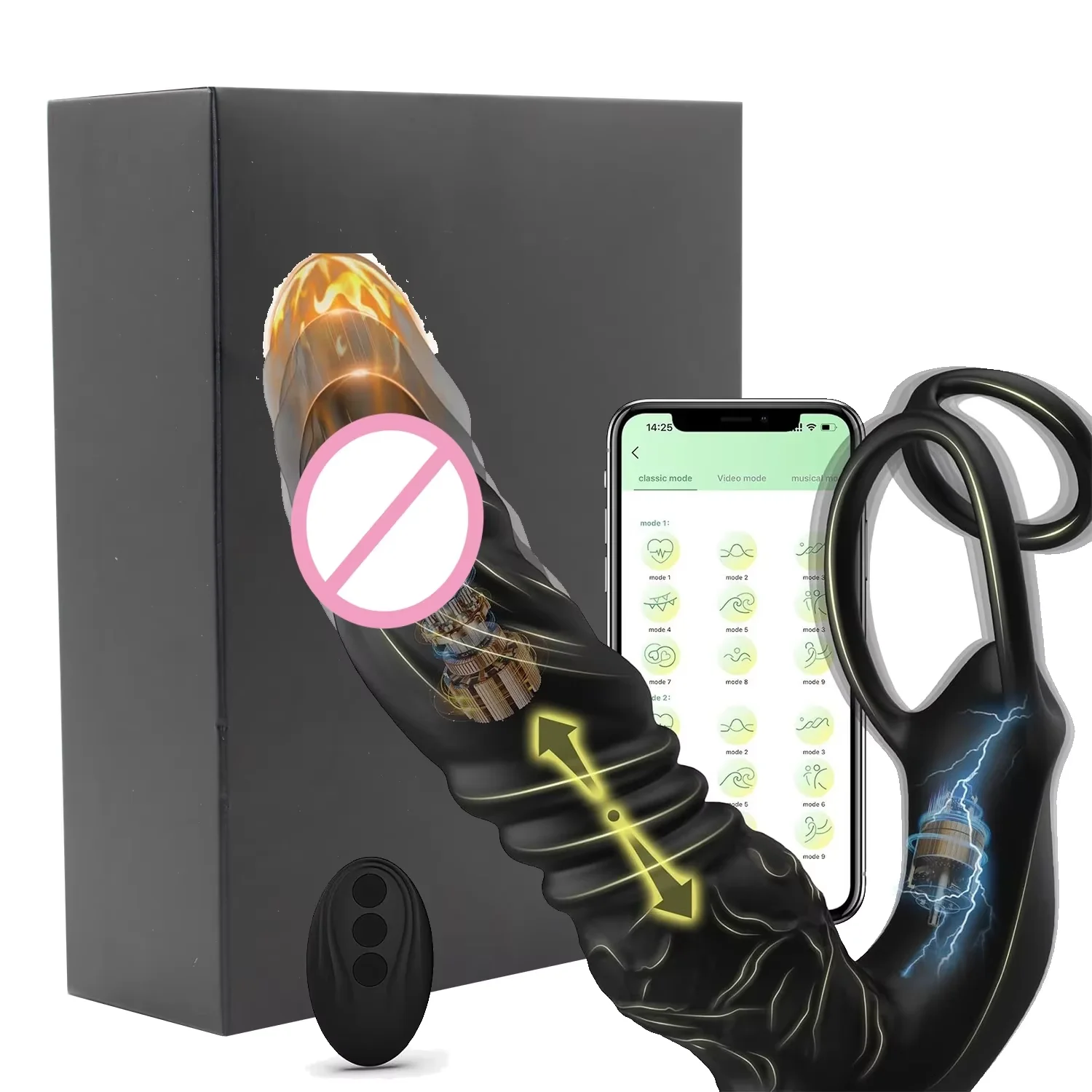 Bluetooth APP Vibrator Dildo Prostate Massager Thrusting Telescopic Prostate Anal With Cock Ring Sex Toy for Men Couples - view 6