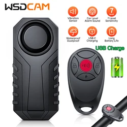 Wsdcam 도난 방지 진동 자전거 알람, 113 dB 방수 알람, USB 충전 오토바이 자전거 알람, 리모컨 포함