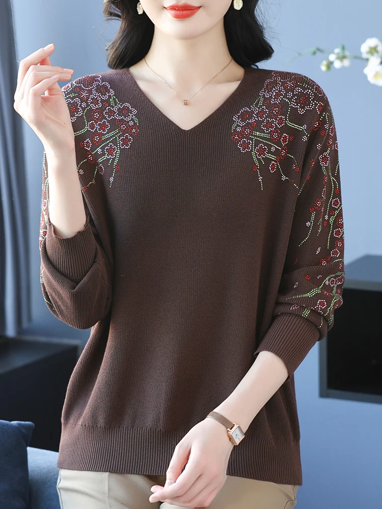 

V Neck Knitted Tops 2025 Spring Fashion Women's Sweaters Pullovers Femme Casual Sweater Woman