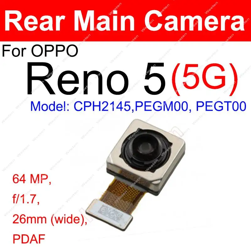 Front Rear Main Camera For OPPO Reno 5 4G 5G CPH2145 Front Selfie Facing Back Primary Big Camera Flex Cable Replacement Parts