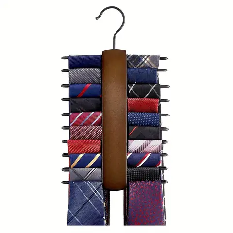 1 Wooden Tie Storage Rack with 360 Degree Rotation, Vintage Tie with Closet To Save Space Rack with 20 Anti Slip Hanging Grooves
