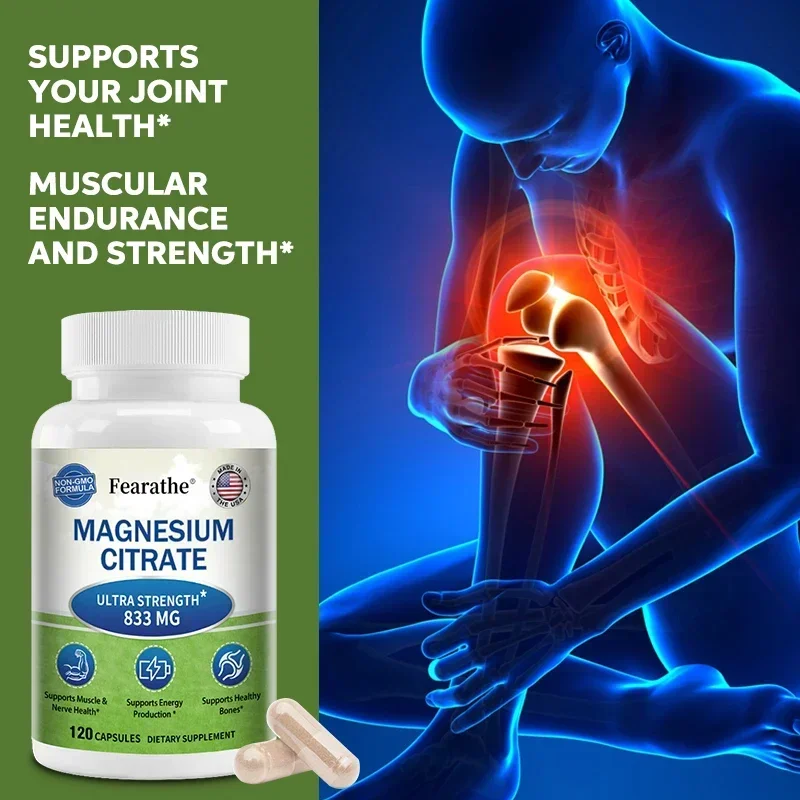 Magnesium Citrate 833 Mg Supplement - 120 Veggie Capsules - Supports Muscle, Heart and Bone Function, Energy