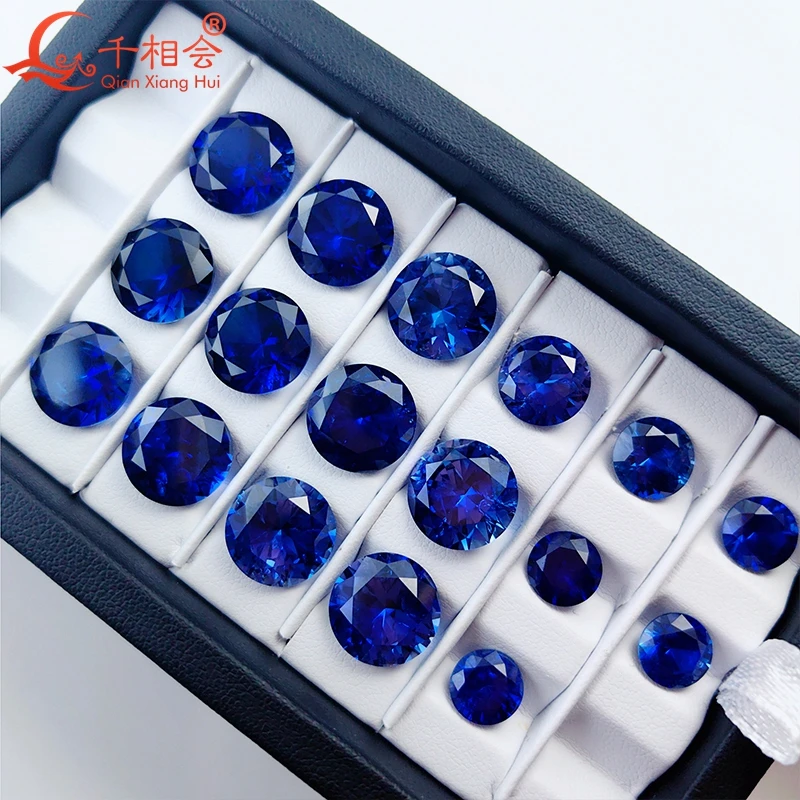 Royal Blue Cornflower Blue Color Lab Created Sapphire Round Shape Diamond Cut Including Minor Cracks Inclusions Loose Gem Stone