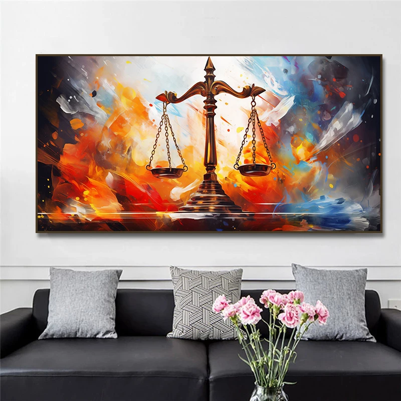 Large-sized frameless canvas paintings,Scales of Justice Poster Judicial Symbol Canvas Painting Poster Print Graffiti Wall Art P