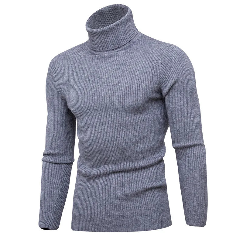 

Casual Men Turtleneck Sweater Autumn Winter Solid Color Knitted Slim Fit Pullovers Long Sleeve Knitwear Warm Knitting Pullover