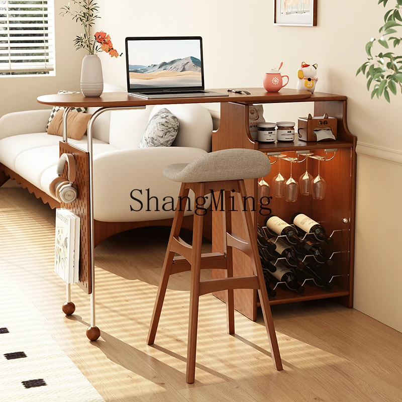 

CL solid wood bar table household small apartment living room antique retractable retro storage integrated bar