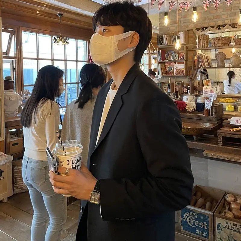 

Мужской повседневный костюм-пиджак свободного кроя, однотонный, с длинным рукавом, в корейском стиле, для деловых встреч, весенний