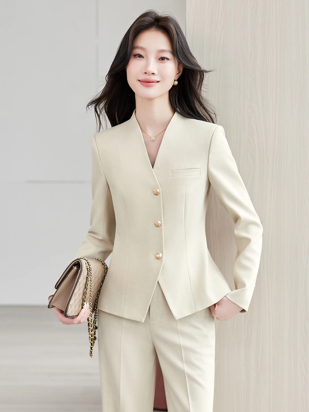 Professional Women's Suit Set Autumn Fashion High-End OL Work Commute Outfit Western Style Jacket Work Uniform Polyester Fiber