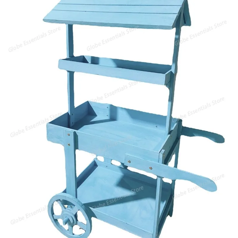

American Country Fir Storage Cart Retro Home Balcony Flower Stand Shop Window Bar Creative Decoration Ornament