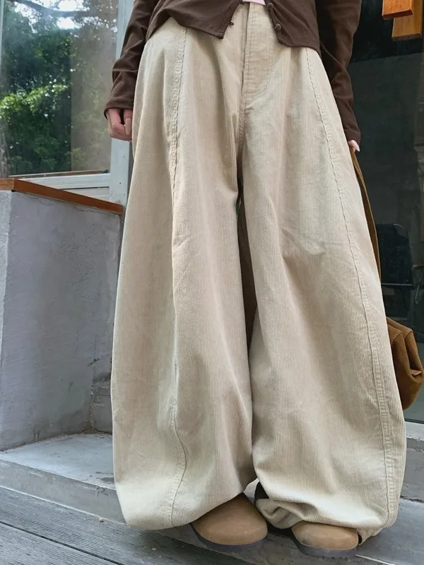 

Широкие брюки с высокой талией, свободные вельветовые брюки с высокой талией, повседневные широкие брюки с высокой талией для женщин, осень-зима...